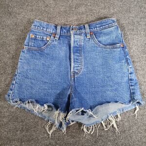 Levis Premium Ribcage Shorts Women Size 25 Denim High Rise Frayed Hem Y2K